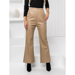 Beżowe spodnie dzwony z imitacji skóry damskie Denley