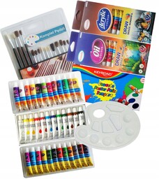 Farby 36x12ml Akrylowe Gwasze Olejne Pedzle Zestaw