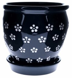 Osłonka ceramiczna na doniczkę Pękata, niebieski, 15 x