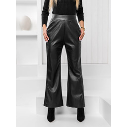 Czarne spodnie dzwony z imitacji skóry damskie Denley