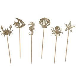 Pikery brokatowe złote Podwodny Świat - 6 szt.