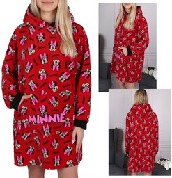 DISNEY Myszka Minnie Czerwona, dziewczęca bluza/szlafrok/koc z kapturem,