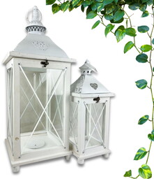 Lampion latarnia drewniana komplet 2 szt biel 58/39cm