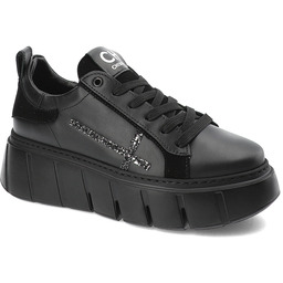 Chebello Czarne Sneakersy Modne Obuwie Damskie Ze Skóry