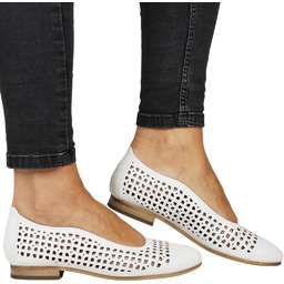 BALERINY AŻUROWE PŁASKIE ELEGANCKIE POTOCKI 12612 BIAŁE