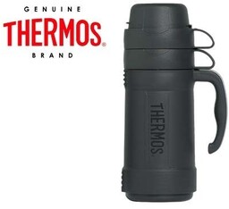 Thermos, Szklany termos z dwoma kubkami, czarny, 1800