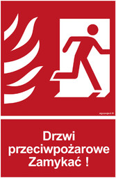 BB014 DRZWI PRZECIWPOŻAROWE ZAMYKAĆ! KIERUNEK DROGI EWAKUACYJNEJ