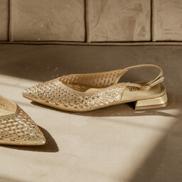 Czółenka na niskim obcasie - MENBUR AM72300 ZŁOTE