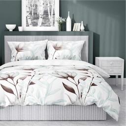 Pościel satynowa 220x200 Home Satin 80 kwiaty biała