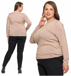 Beżowy Sweter Półgolf Damski Długi Rękaw Czarny Klasyczny