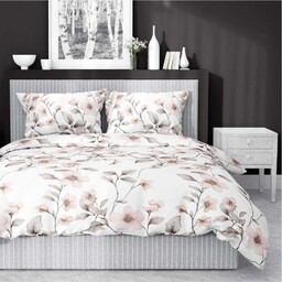 Pościel satynowa 220x200 Home Satin 80 kwiaty biała