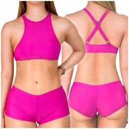 STRÓJ KĄPIELOWY DAMSKI DWUCZĘŚCIOWY BIKINI SPODENKI RÓŻOWY