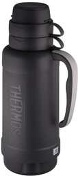 Thermos, Szklany termos z dwoma kubkami, czarny, 1000