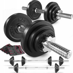 Hantle żeliwne 2x10kg 30mm zestaw z przedłużanym gryfem