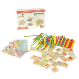 Układanka Drewniana - Zestaw Do Nauki Liczenia, Patyczki,