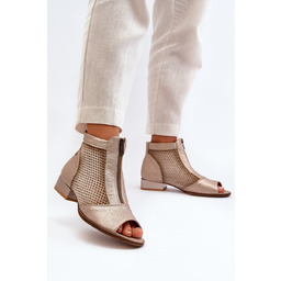 Skórzane Botki Damskie Na Płaskim Obcasie Z Odkrytymi