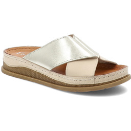 Maciejka Złote Klapki Stylowe Płaskie Obuwie Damskie