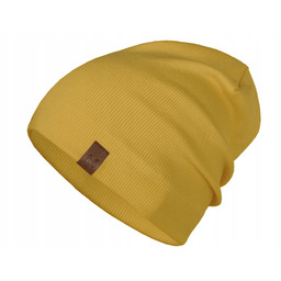 Musztardowa Żółta Czapka bawełniana beanie Jesień Wiosna Prążek
