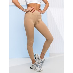 Beżowe prążkowane legginsy damskie Denley W7903