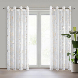 Firana biała zdobiona błyszczącym nadrukiem FKZB-01