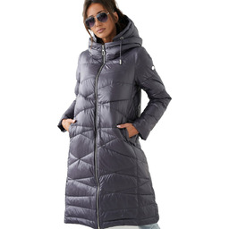 Długi elegancki pikowany płaszcz damski zimowy ocieplany SAMANTA-44