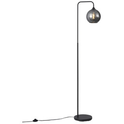 Lampa podłogowa Art Deco czarna z przydymionym szkłem