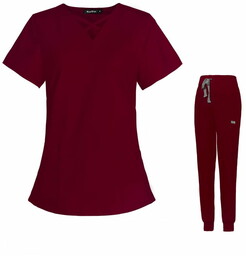 Nianqing Komplet Medyczny Damski Scrubs - Bordowy -
