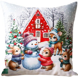 Poszewka bożonarodzeniowa kolorowa w bałwanka i zajączki JCLA-122