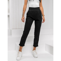 Czarne materiałowe prążkowane spodnie damskie Denley W7856