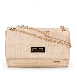 Damska crossbody z plecionki na łańcuszku beżowa