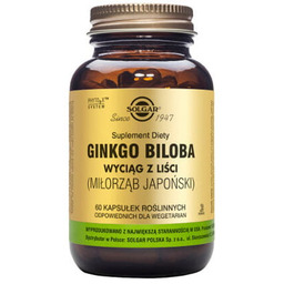 SOLGAR Ginkgo Biloba (Miłorząb Japoński), 60 kapsułek