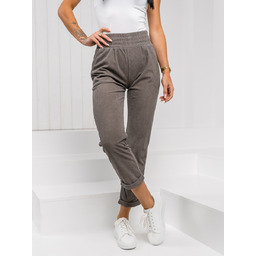 Szare materiałowe prążkowane spodnie damskie Denley W7856