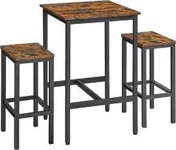 Rustykalny komplet stół z 2 krzesłami barowymi