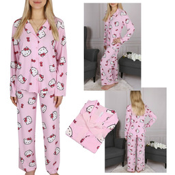 Hello Kitty Damska, różowa piżama z długim rękawem,