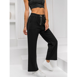 Czarne materiałowe spodnie damskie wide leg Denley W5226