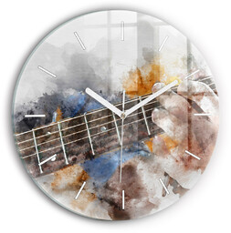 Zegar ze szkła ścienny Grafika gitary fi30