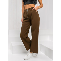 Czekoladowe materiałowe spodnie damskie wide leg Denley W5226