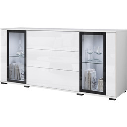 Komoda biała z szufladami i witrynami Caro SB150