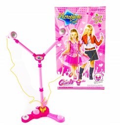 Podwójny Mikrofon Ze Statywem Różowy Zestaw