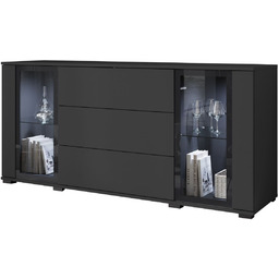 Czarna Komoda z szufladami i witrynami Caro SB150