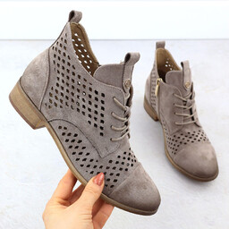 Botki damskie ażurowe zamszowe khaki Potocki SZ12091