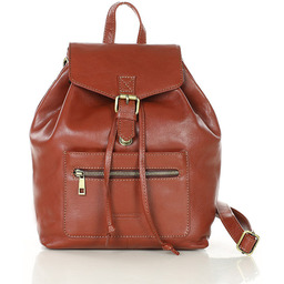 Plecak brązowy damski z kieszenią skóra naturalna -