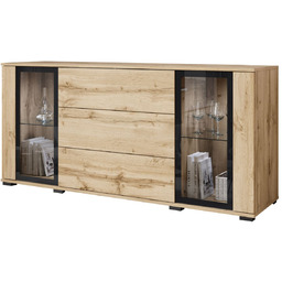 Komoda dąb wotan z szufladami i witrynami Caro