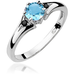Złoty pierścionek Topaz 0,50ct białe złoto z czarnymi
