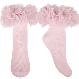 Dziewczęce skarpetki z tiulową falbanką różowe Milusie r.18/21