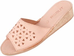 Kapcie skórzane naturalne świnkowe wyższe na korku trójkąty,