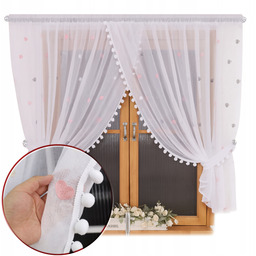 Firana Gotowa W Serca Biała Sable Z Pomponikami