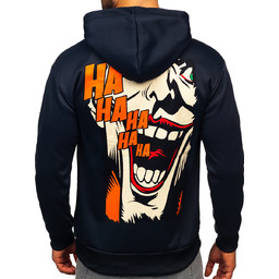 Granatowa bluza męska z kapturem kangurka z nadrukiem