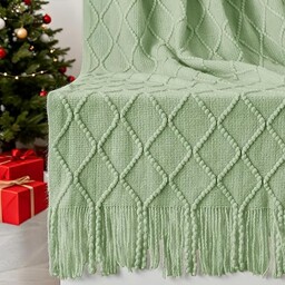 inhand Szałwiowa zieleń narzuta koc na kanapę, miękki