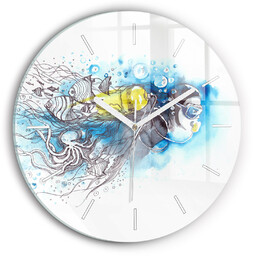 Zegar szklany ścienny do salonu Podwodne życie ryb